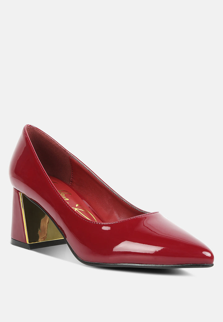 women metallic accent block heel pumps#color_burgundy