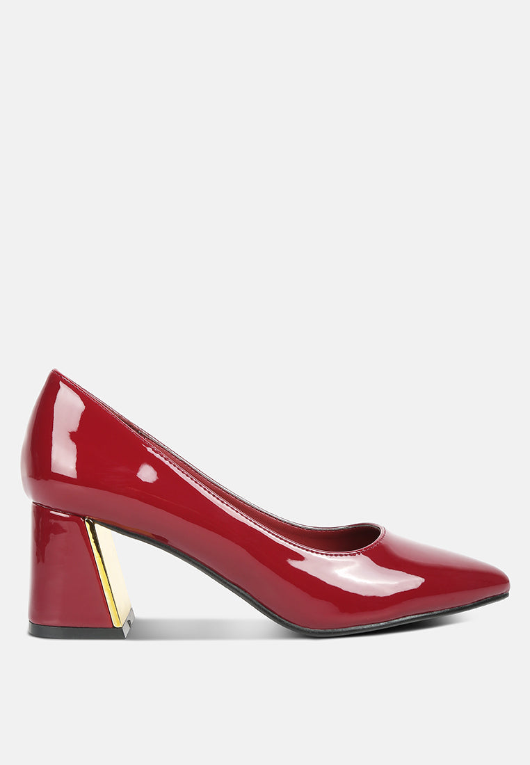 women metallic accent block heel pumps#color_burgundy
