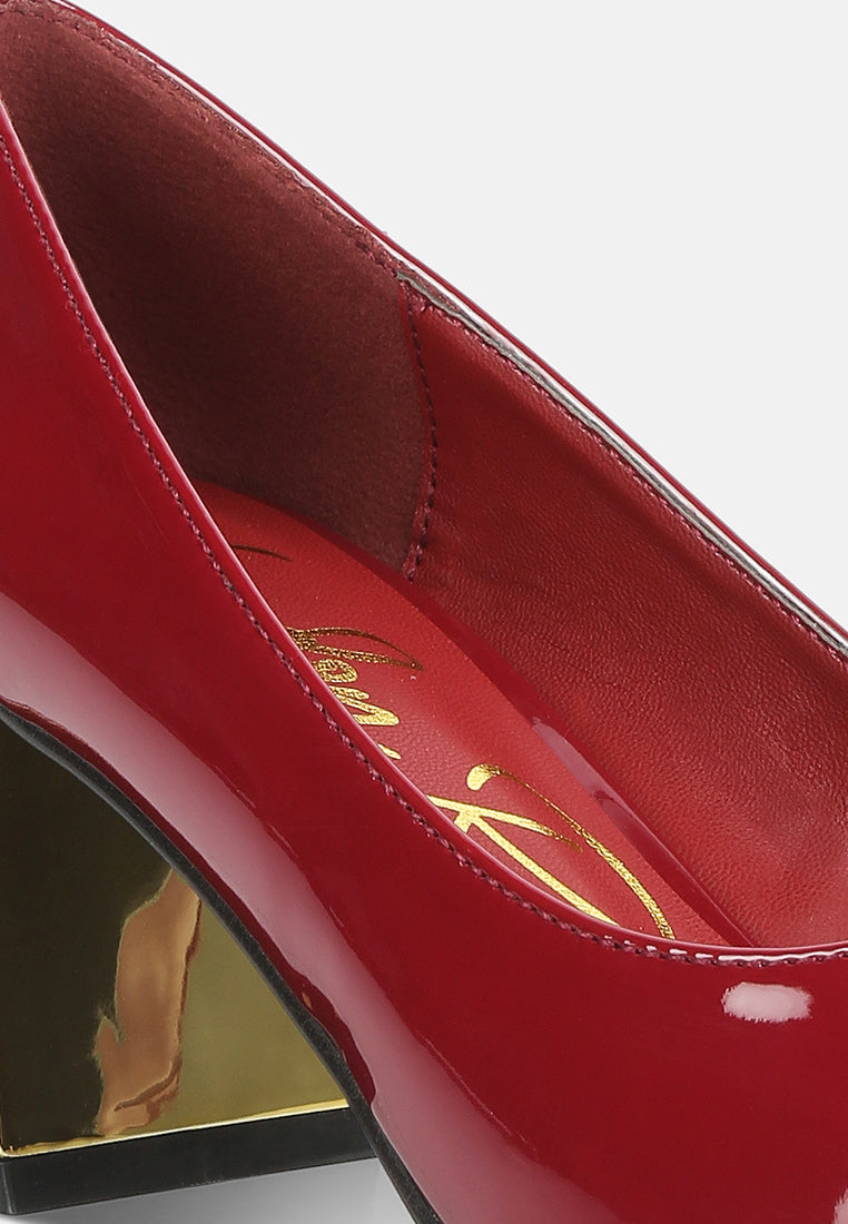 women metallic accent block heel pumps#color_burgundy