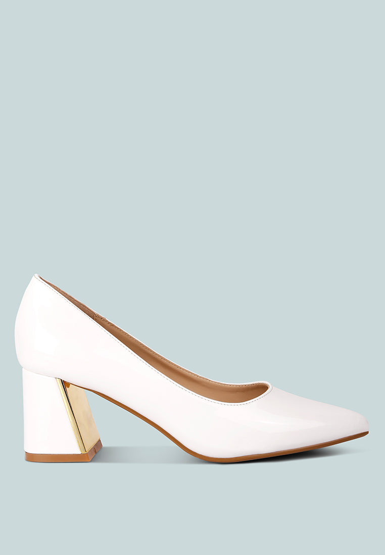 women metallic accent block heel pumps#color_white