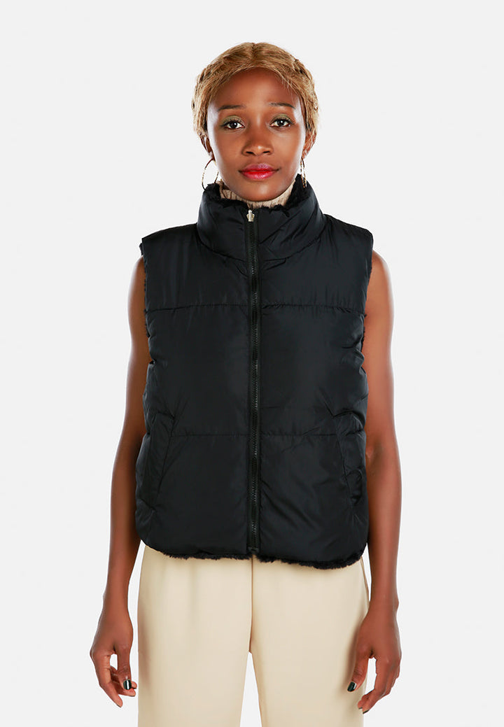 Women Zipper Reversible Sleeveless Jacket