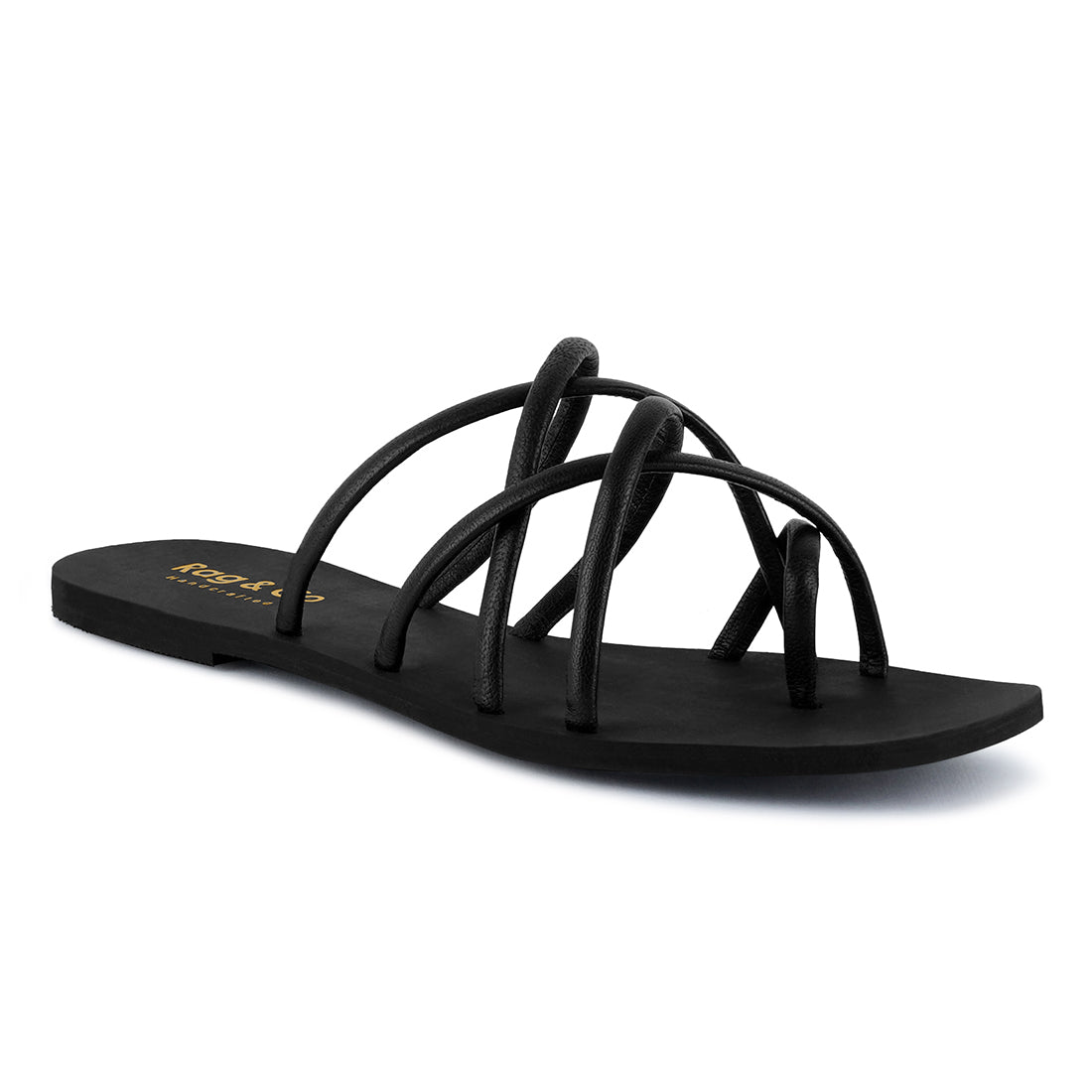 sweet strappy flat slip on sandals#color_black