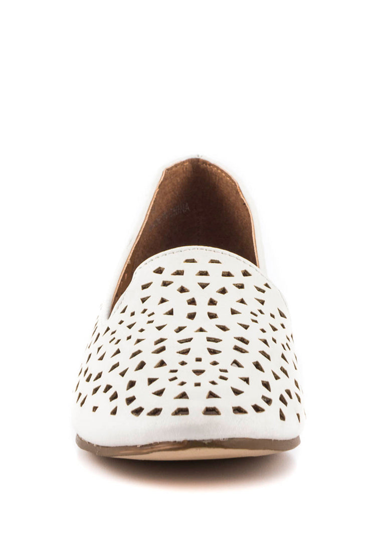 White Laser Cut Loafers - White