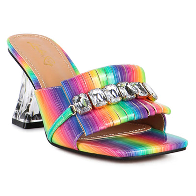 Multicolor Clear Heel Jewel Sandal