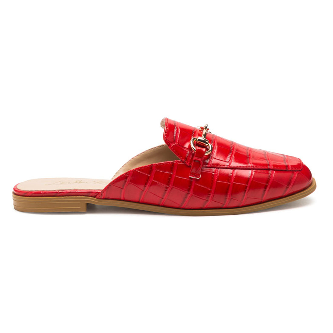 Buckled Faux Leather croc Mules in Red - Red