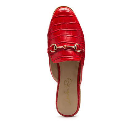 Buckled Faux Leather croc Mules in Red - Red