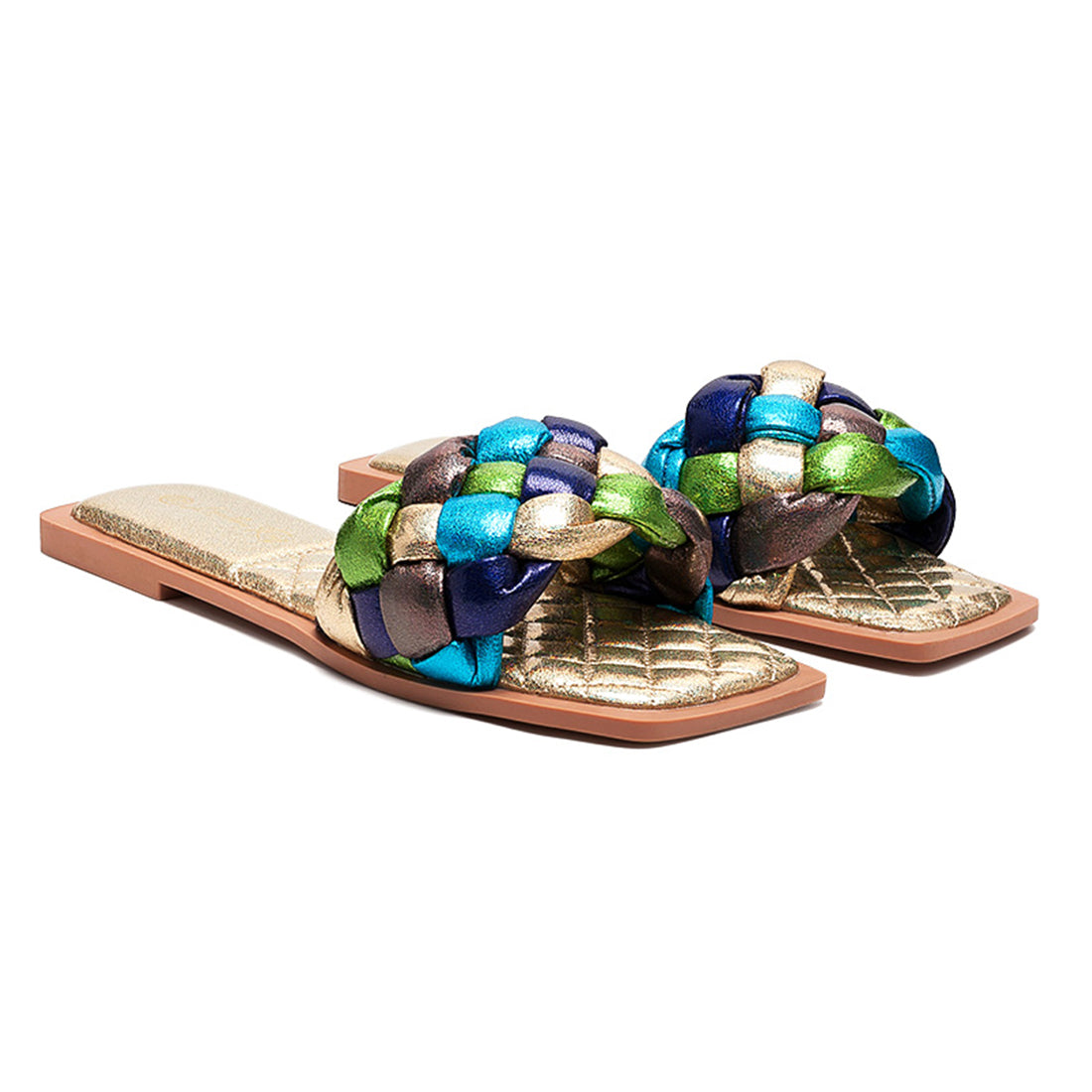 Multi Quilted Slides In Woven Straps - Multi