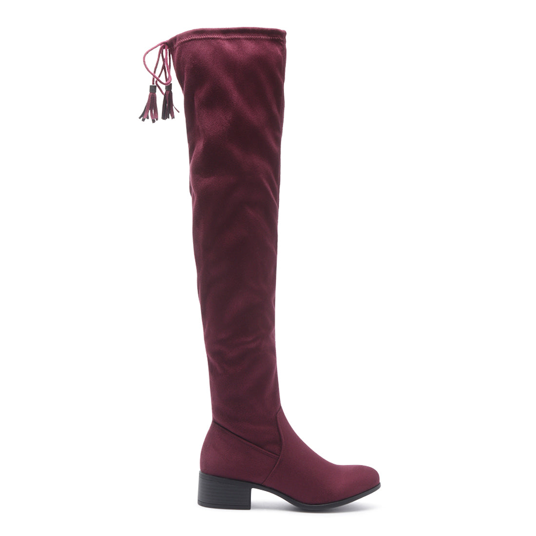 Burgundy Nople Knee Boots With Drawstring - UK3