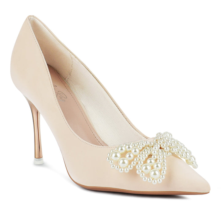 women pointed high heeled pearl flower sandal#color_beige