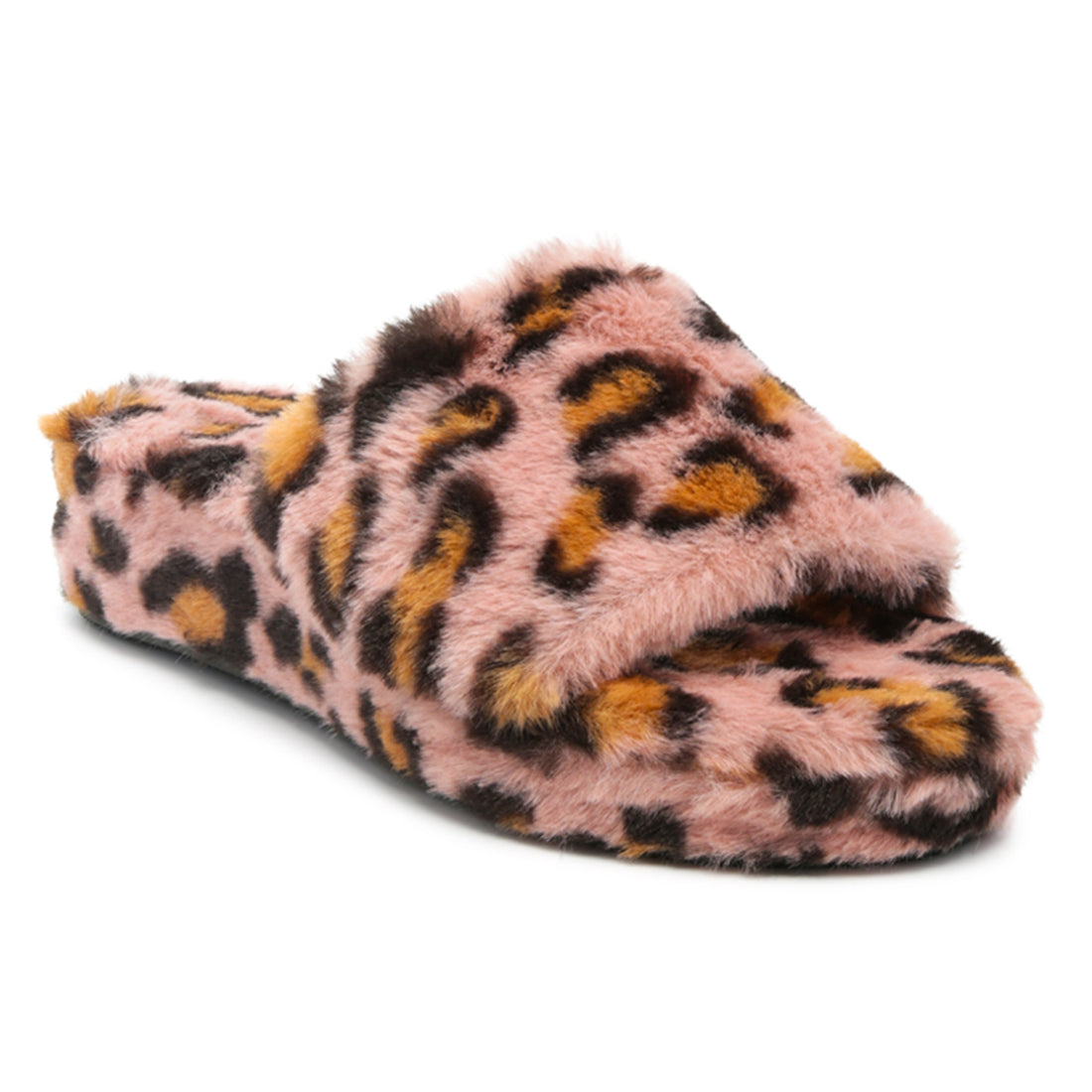 Pink All Day Indoor Fur Flats in Leopard