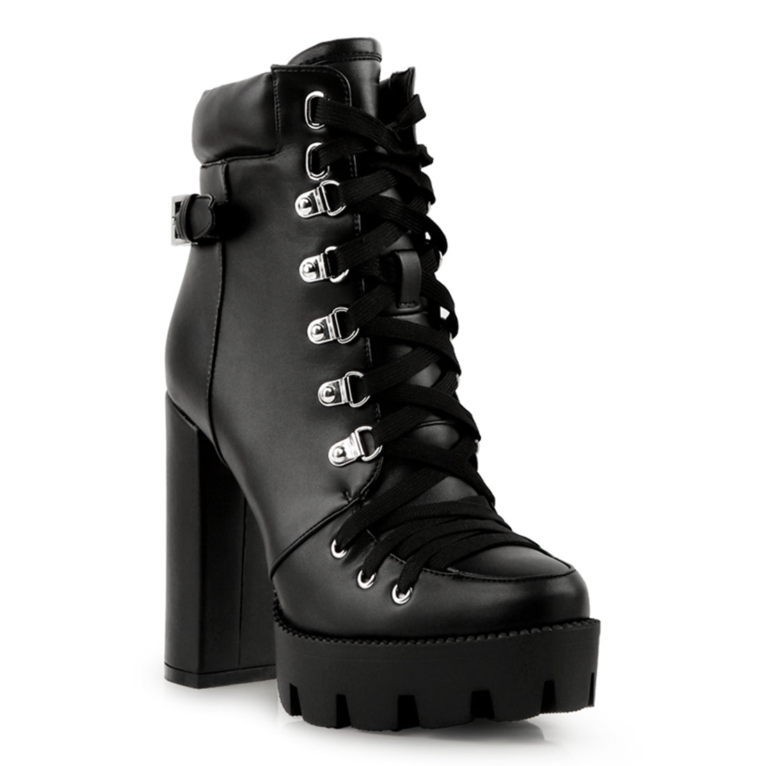Collared Lace Up Combat Boots in Black - UK3