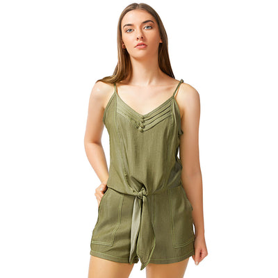 Shorts in Contrast Seam - Olive Green