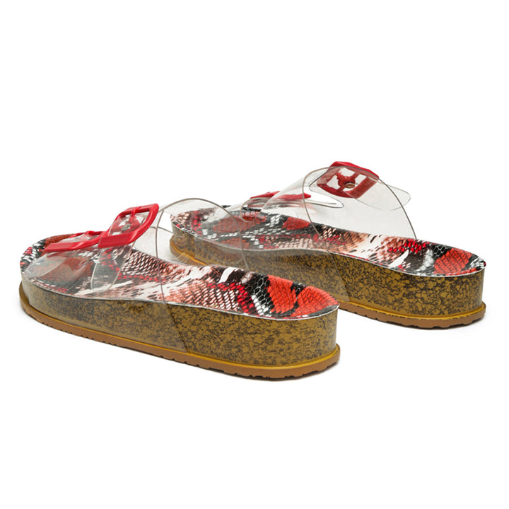 Gelato Buckled Strap Clear Platform Slides in Red - Red