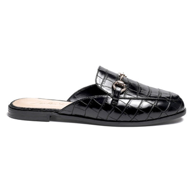 Buckled Faux Leather croc Mules in Black - Black