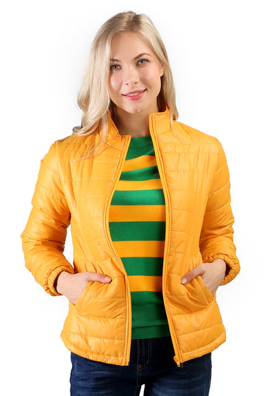 Yellow Puffer Jacket With Zipper Closure - Yellow
