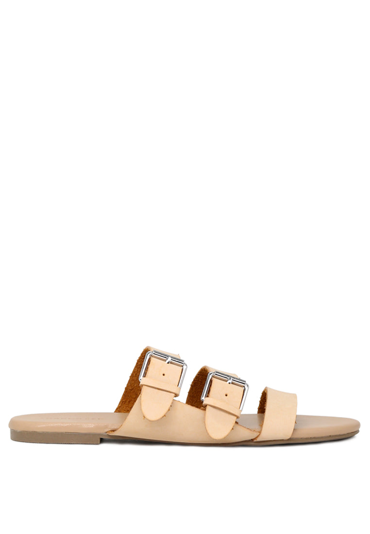 Nude Color Strappy Flat Sandals - Beige