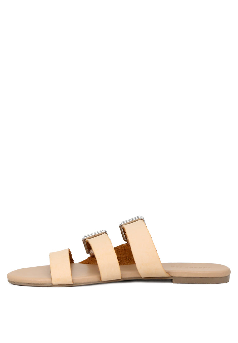 Nude Color Strappy Flat Sandals - Beige