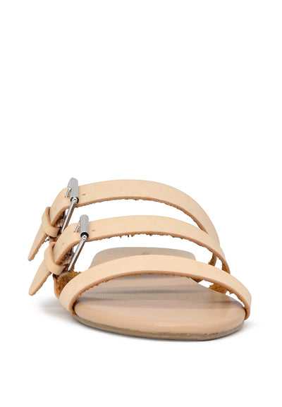 Nude Color Strappy Flat Sandals - Beige