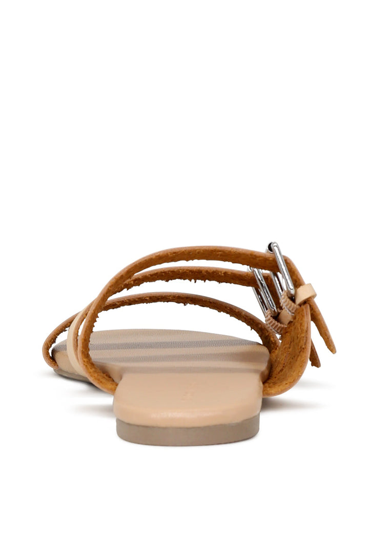 Nude Color Strappy Flat Sandals - Beige