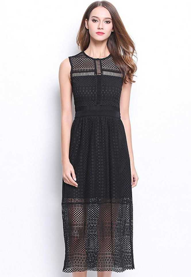 Black Lace Maxi Dress - Black