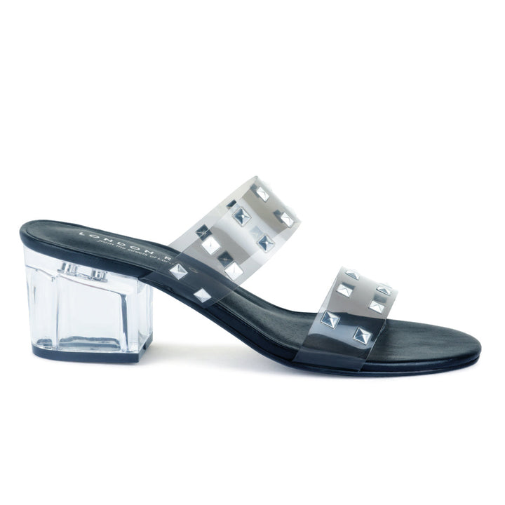 Black Clear Heel Stud Slip-On Sandal - Black