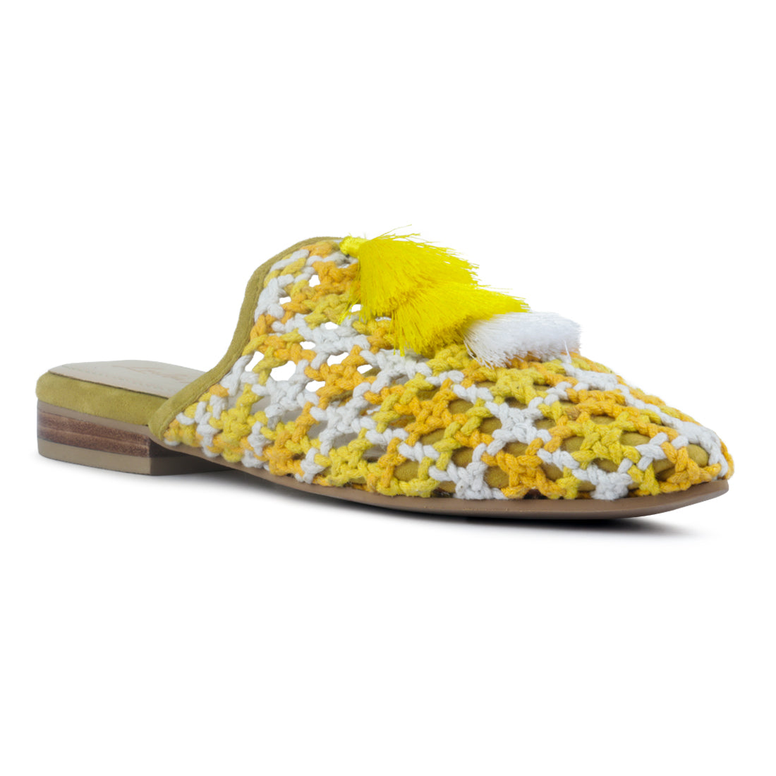 Yellow Woven Flat Mules With Tassels - Yellow