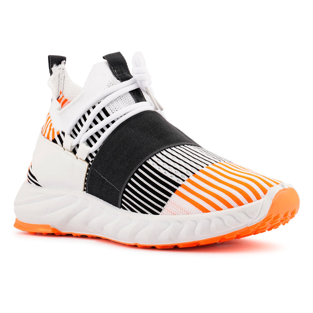 Orange Knitted Striped Walking Shoes