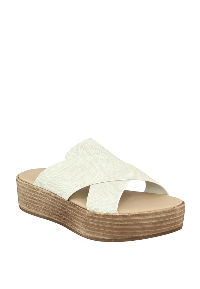 White Cross Strap Flatform Sandals - White