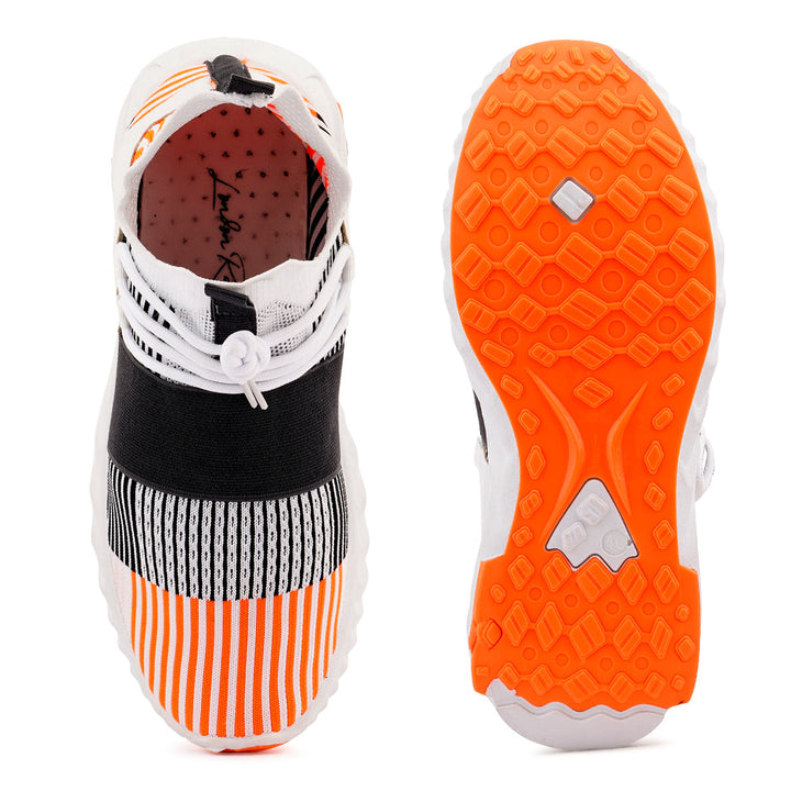 Orange Knitted Striped Walking Shoes