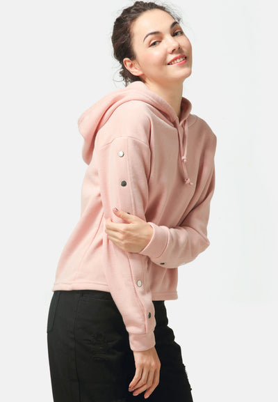 Button Detailed Sleeve Hoodie - Pink