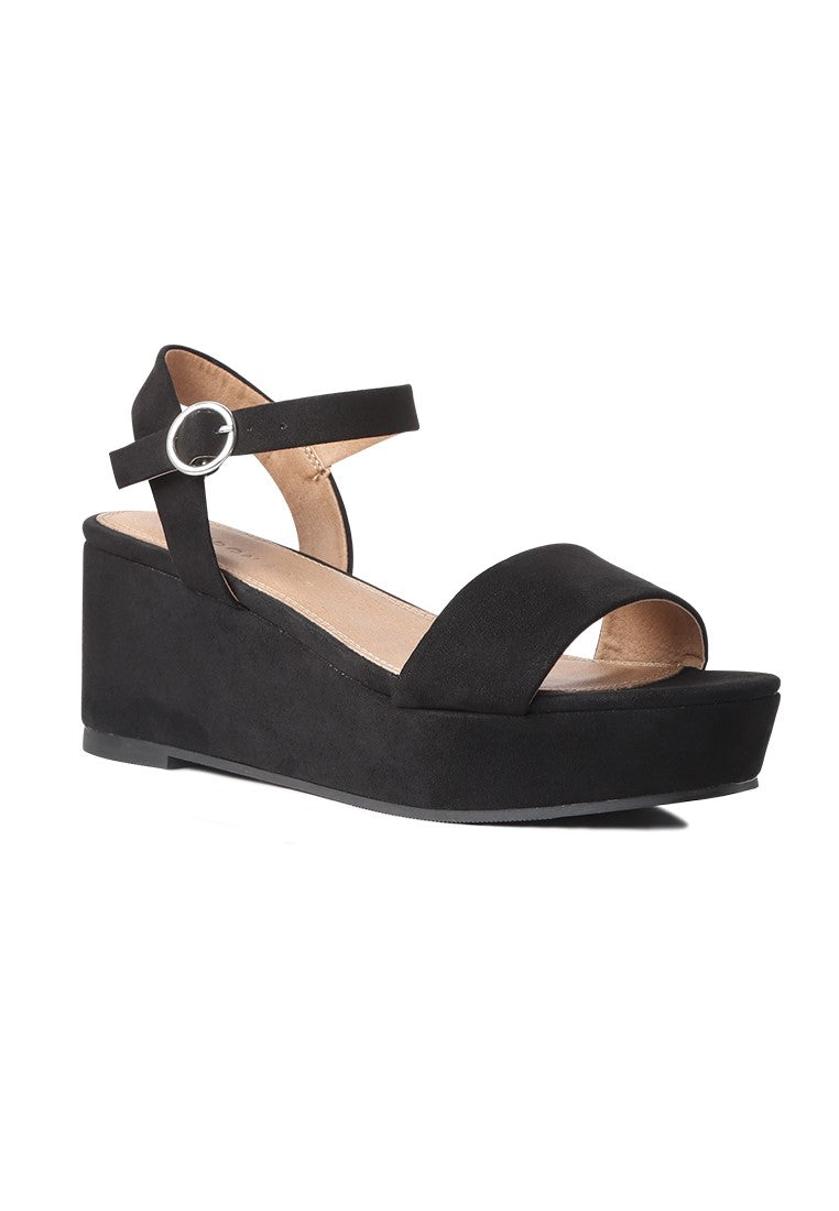 Suede Black Wedge Sandal - Black