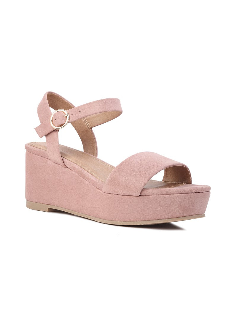 Suede Pink Wedge Sandal - Blush