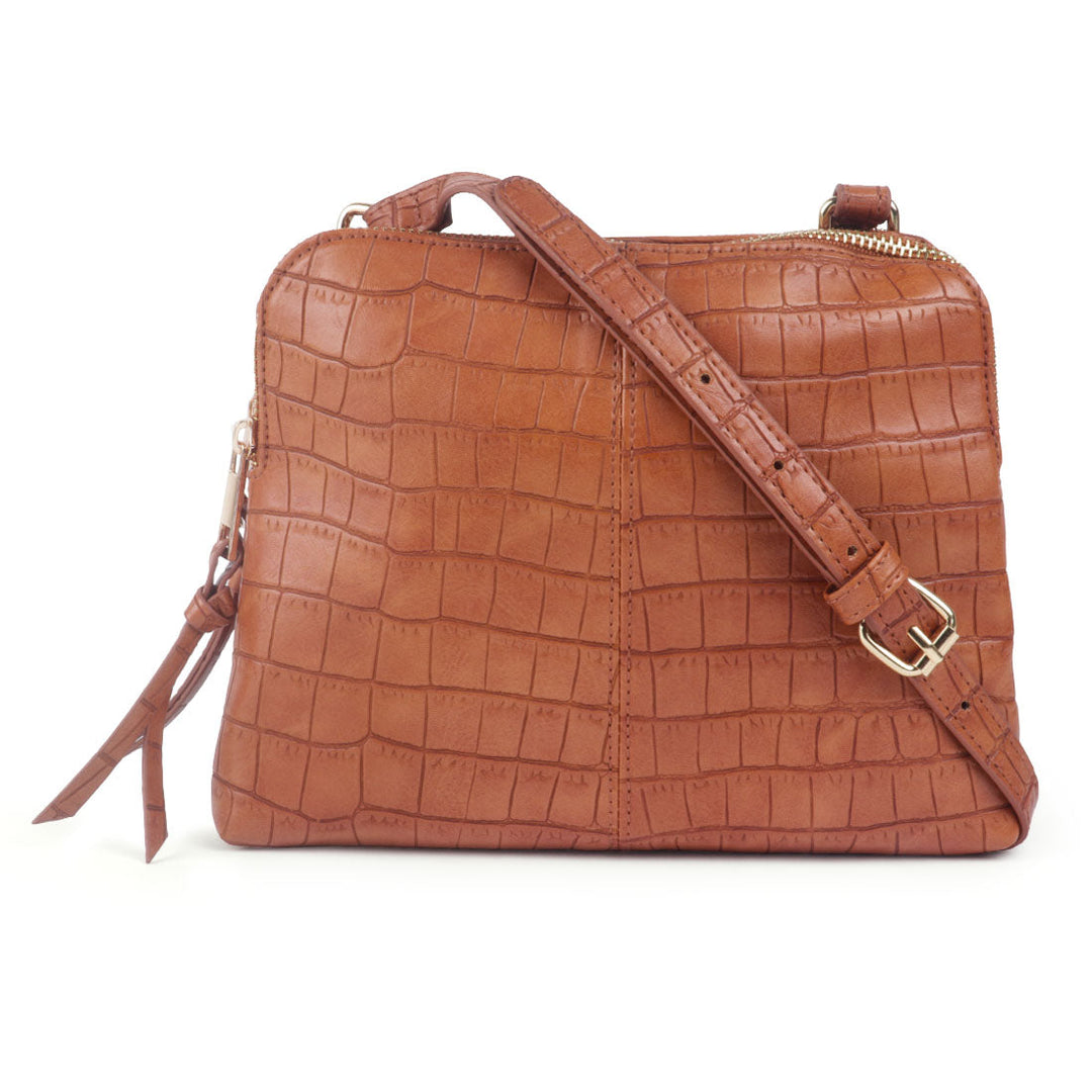 Tan Croc-Textured Sling Bag - Tan