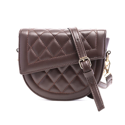 Brown Quilted Sling Bag - One Size
