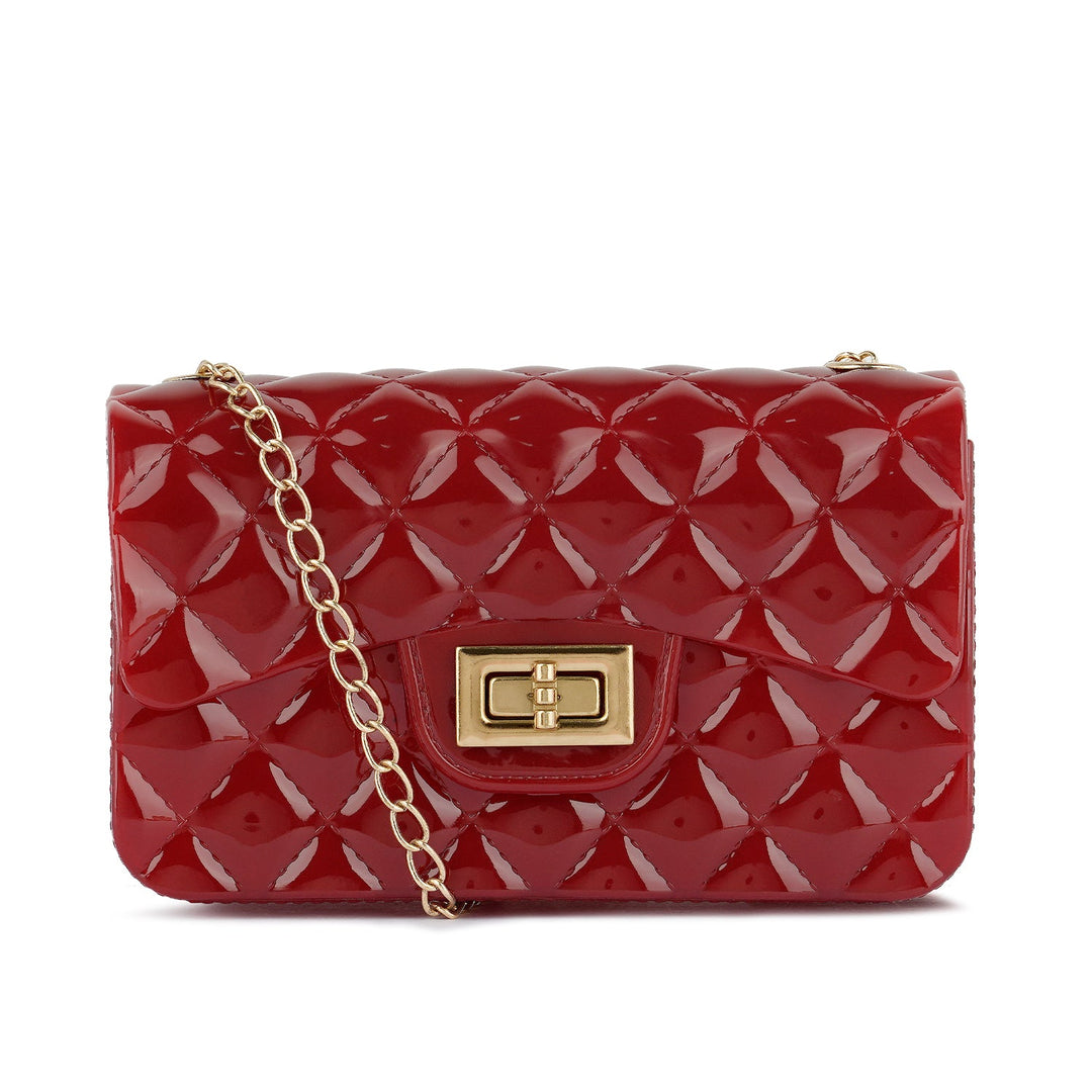 Jelly Quilted Rectangular Sling Bag in Red