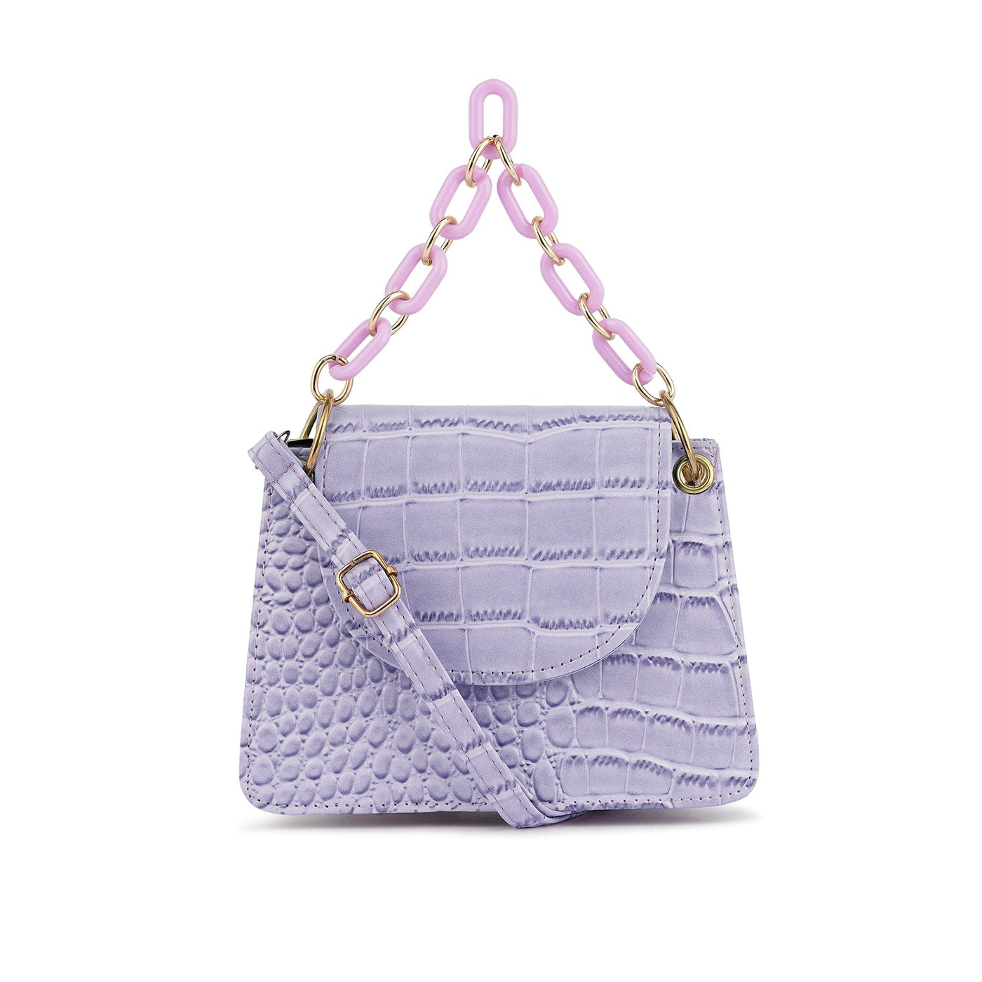Croc Pattern Crossbody Sling Bag in Lavender