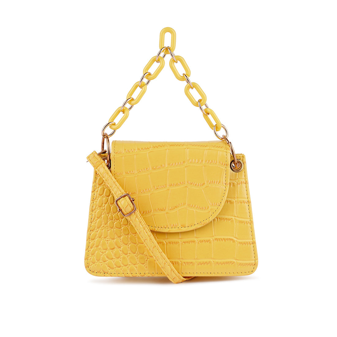 Croc Pattern Crossbody Sling Bag in Yellow
