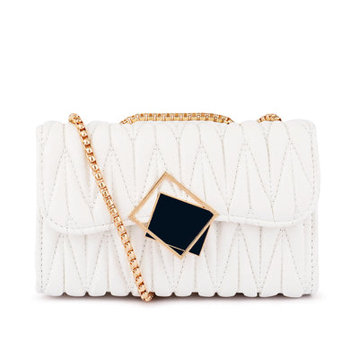 White Chevron Quilted  Sling Bag
