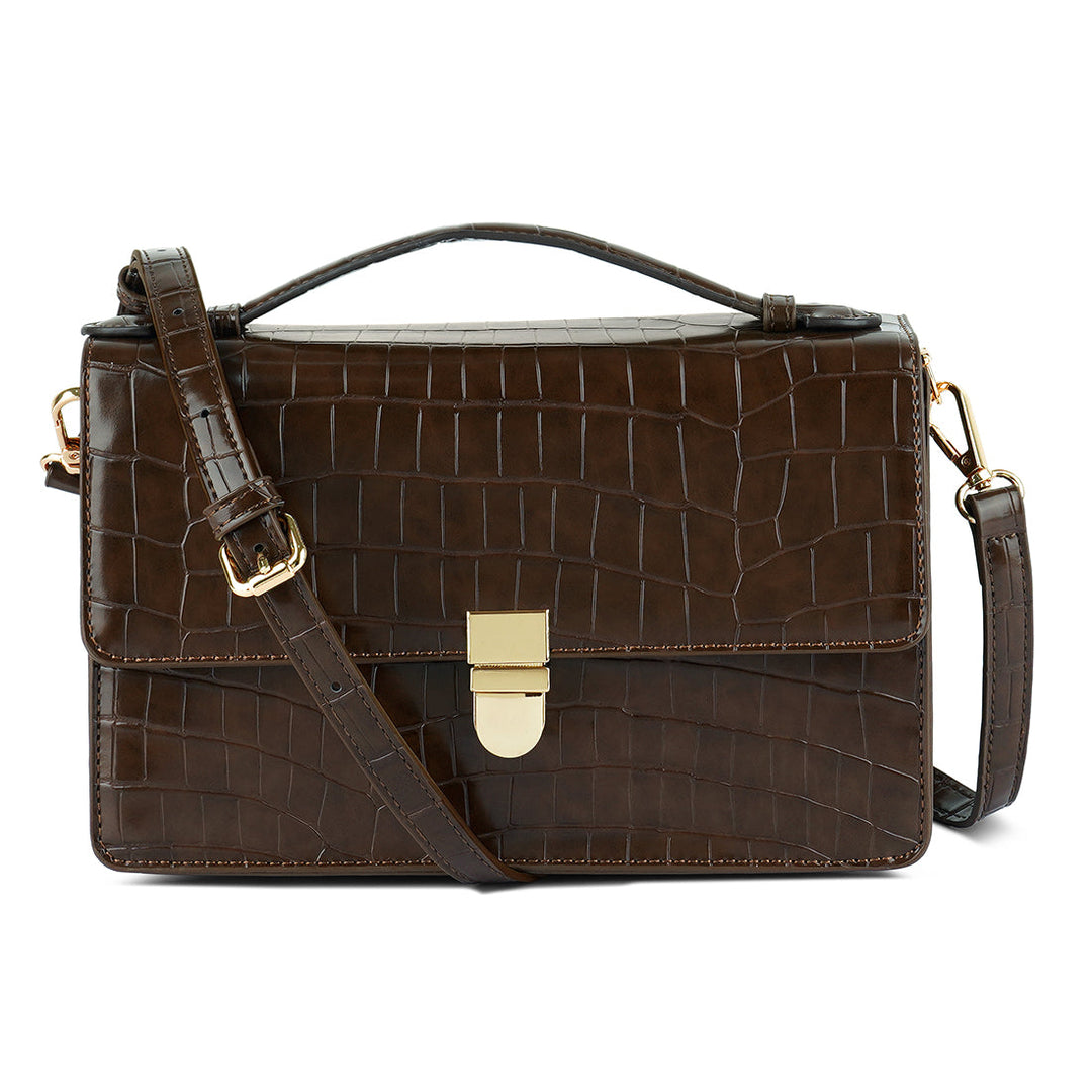 croc pattern sling bag#color_caramel