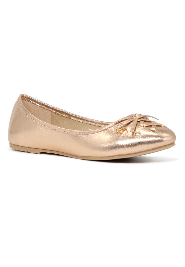 Rose Gold Velvet Ballerinas - Gold