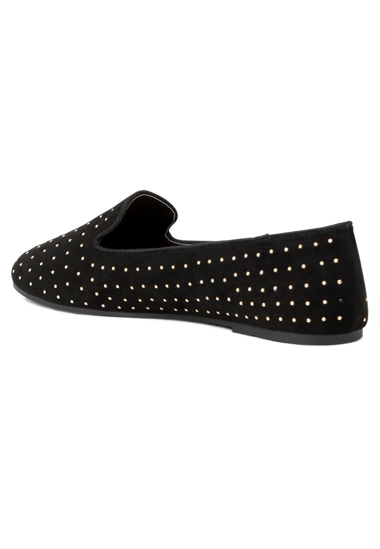 Black Studded Loafers - Black