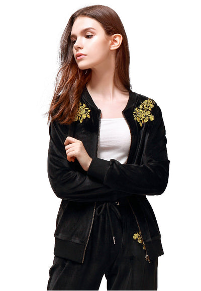 Black Velvet Embroidery Jacket - Black