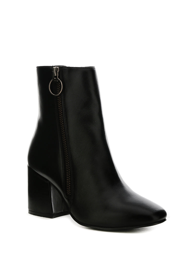 Black Heeled Leather Boots - Black