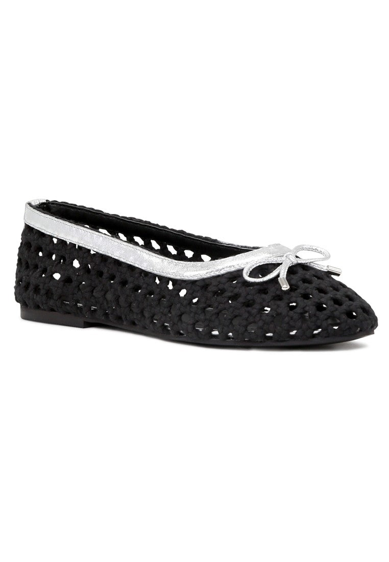 Black Cotton Mesh Brionna Flat Ballerinas - Black