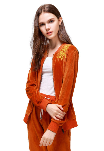 Honey Brown Velvet Embroidery Jacket - Brown