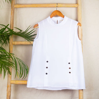 White High Neck Casual Top - White