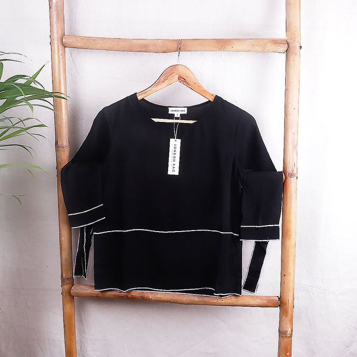 Black Elbow Sleeve Casual Top - Black