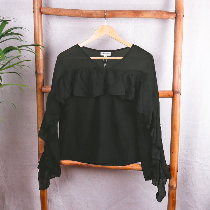 women full sleeve casual top#color_black
