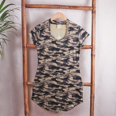 Camouflage Choker Neckline Dress - Black