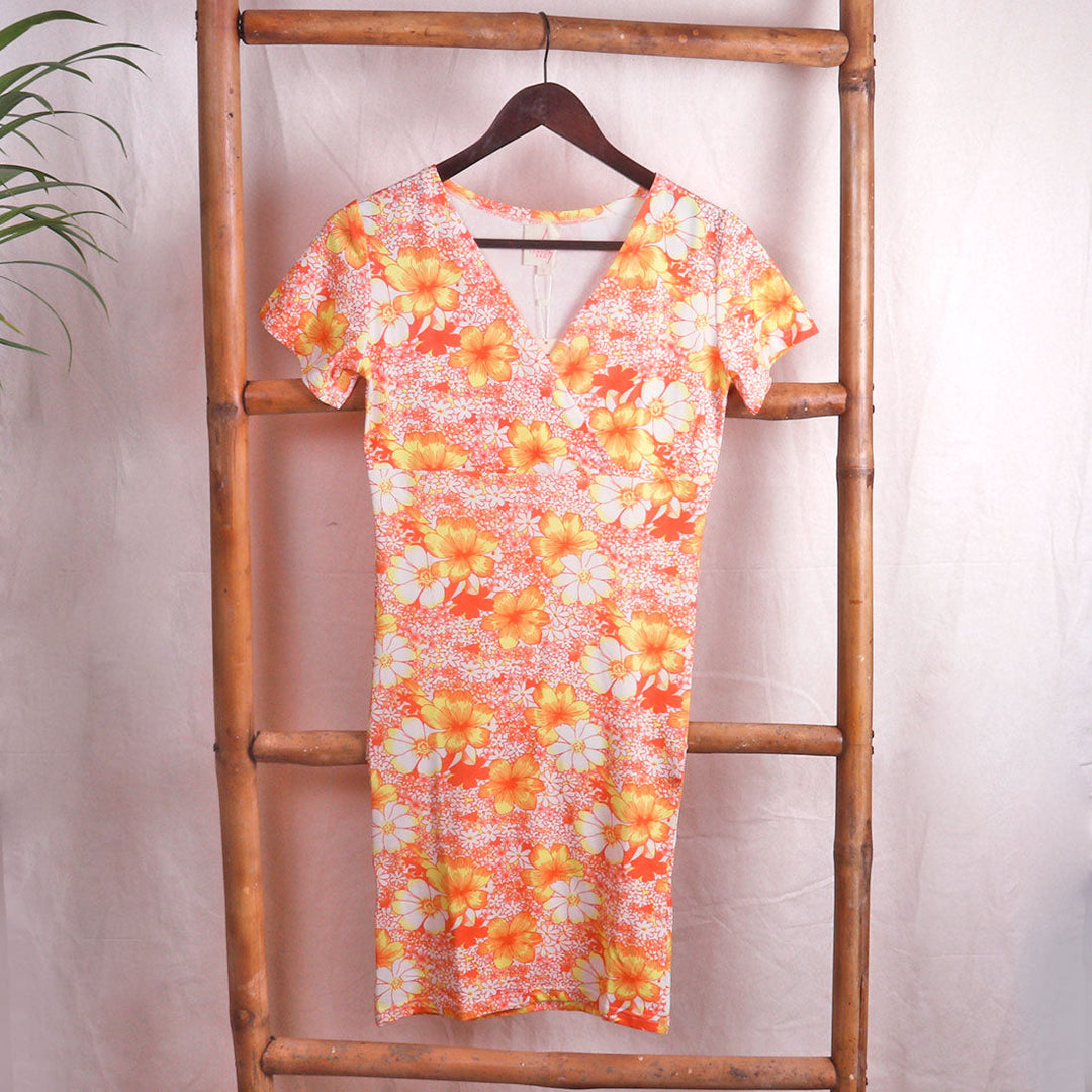 Orange Floral Bodycon Dress - Orange